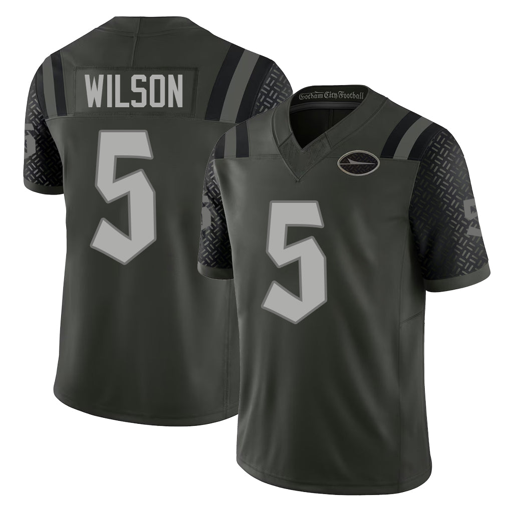 New York #5 Garrett Player Football V Neck Short Sleeve Gotham Green Jersey Wilson For Men Youth Women Gift