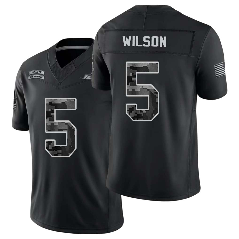 New York #5 Wilson Player Football V Neck Short Sleeve Black Jersey Garrett For Men Youth Women Gift