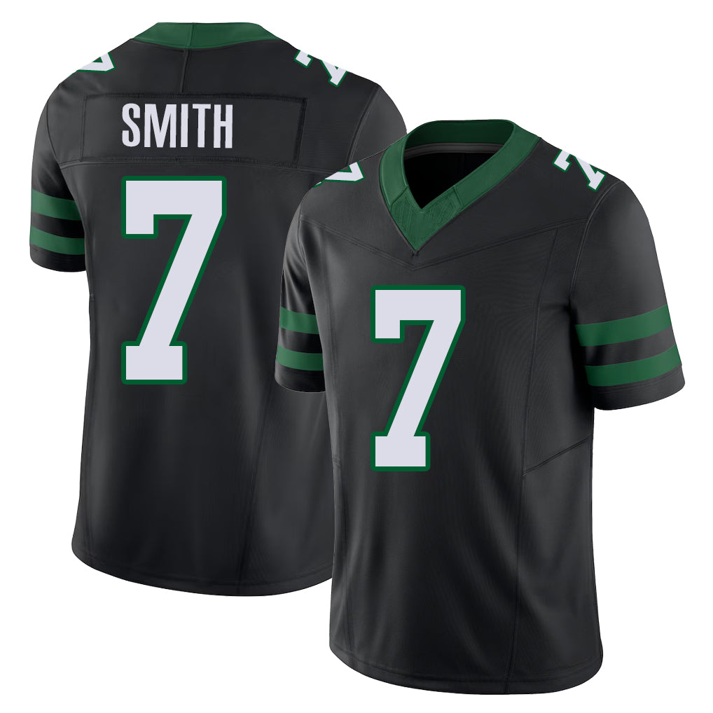 New York #7 Geno Player Football V Neck Short Sleeve Black Jersey Smith For Men Youth Women Gift
