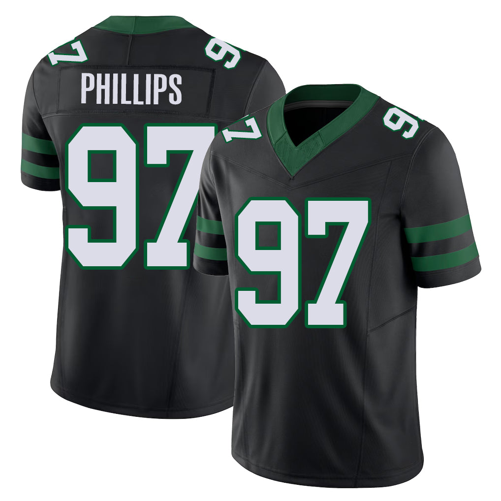 New York #97 Harrison Player Football V Neck Short Sleeve Black Jersey Phillips For Men Youth Women Gift