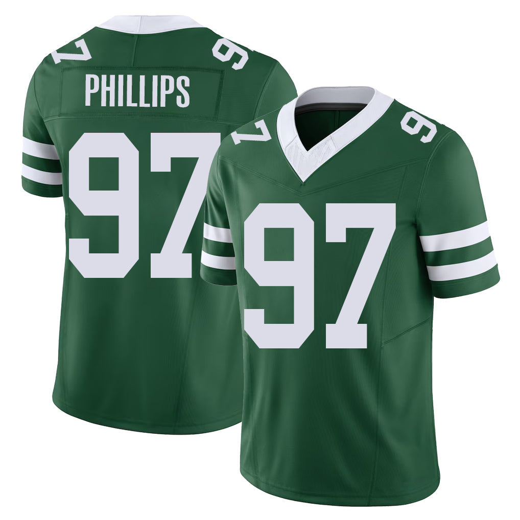 New York #97 Harrison Player Football V Neck Short Sleeve Green Jersey Phillips For Men Youth Women Gift