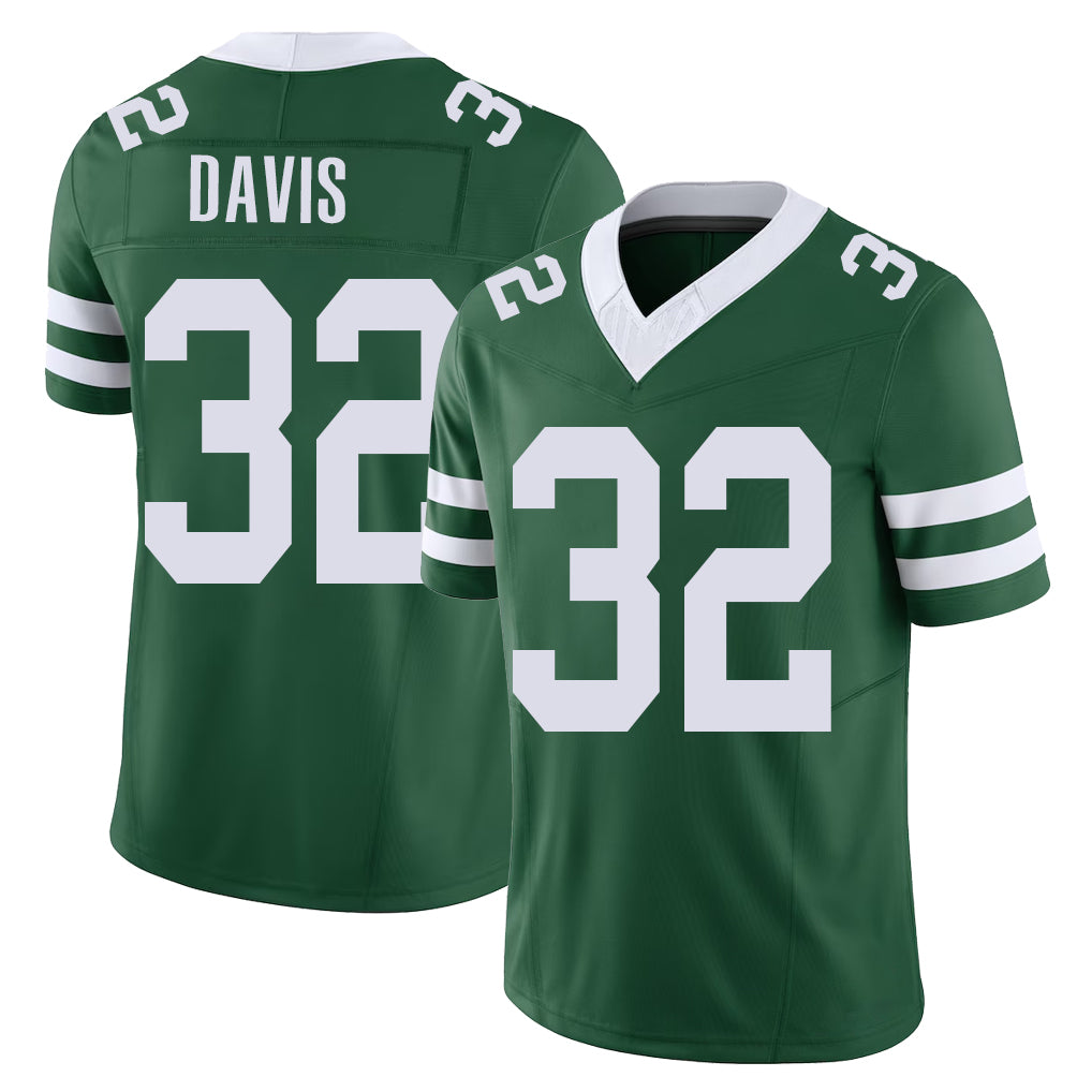 New York #32 Isaiah Player Football V Neck Short Sleeve Green Jersey Davis For Men Youth Women Gift