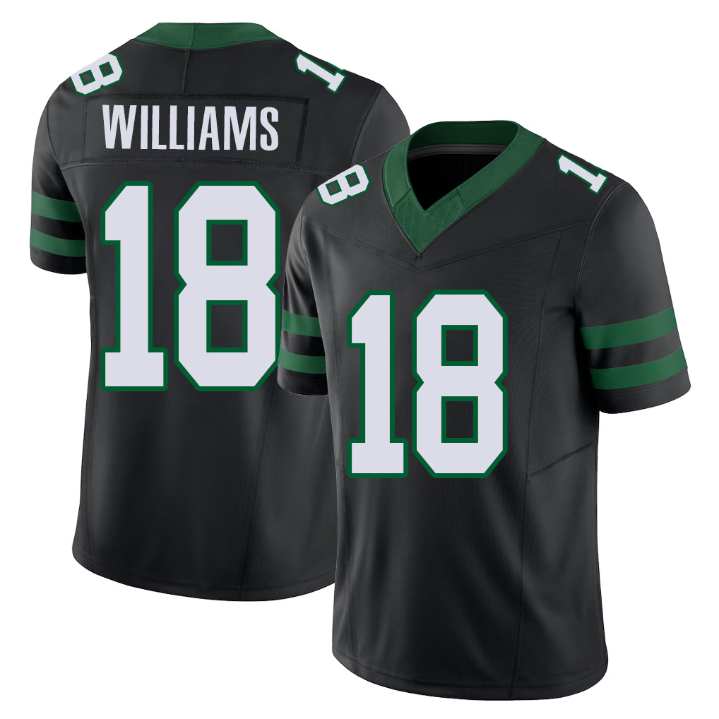 New York #18 Isaiah Player Football V Neck Short Sleeve Black Jersey Williams For Men Youth Women Gift