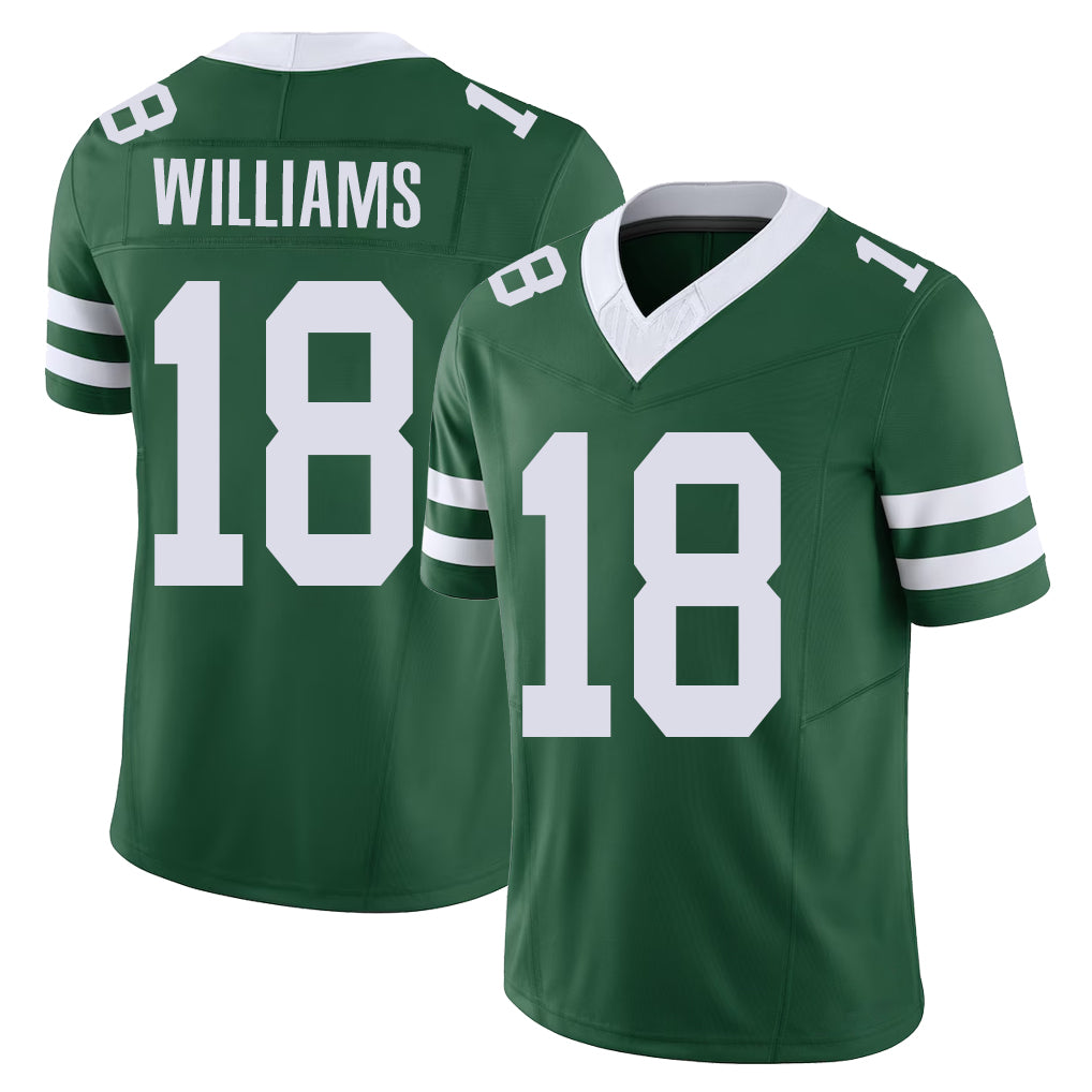 New York #18 Isaiah Player Football V Neck Short Sleeve Green Jersey Williams For Men Youth Women Gift