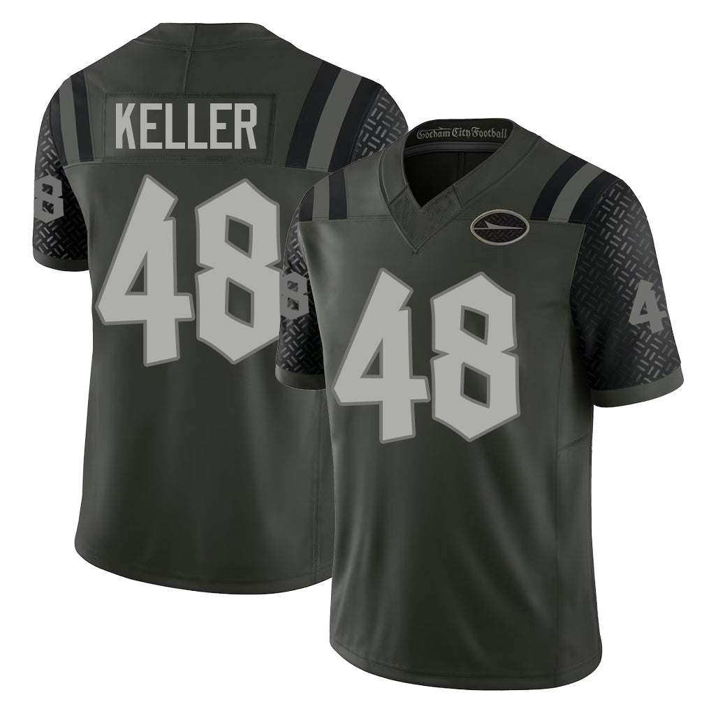 New York #48 Jaden Player Football V Neck Short Sleeve Gotham Green Jersey Keller For Men Youth Women Gift
