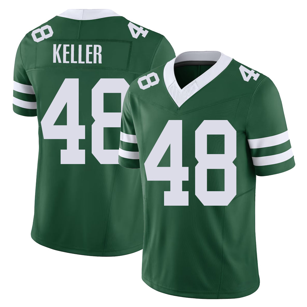 New York #48 Jaden Player Football V Neck Short Sleeve Green Jersey Keller For Men Youth Women Gift