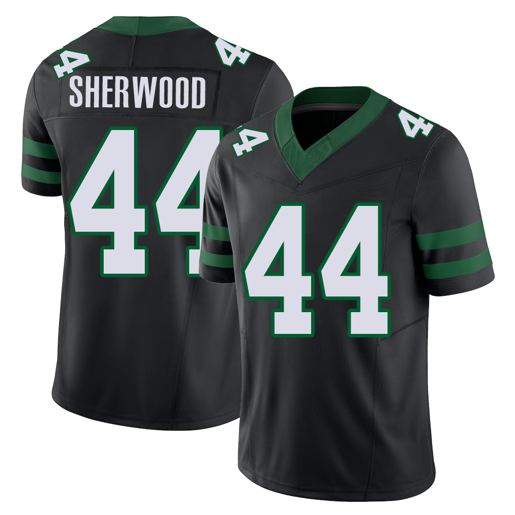 New York #44 Jamien Player Football V Neck Short Sleeve Black Jersey Sherwood For Men Youth Women Gift