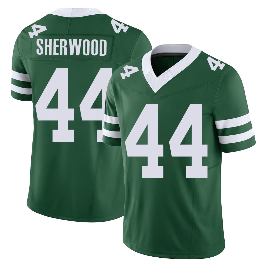 New York #44 Jamien Player Football V Neck Short Sleeve Green Jersey Sherwood For Men Youth Women Gift