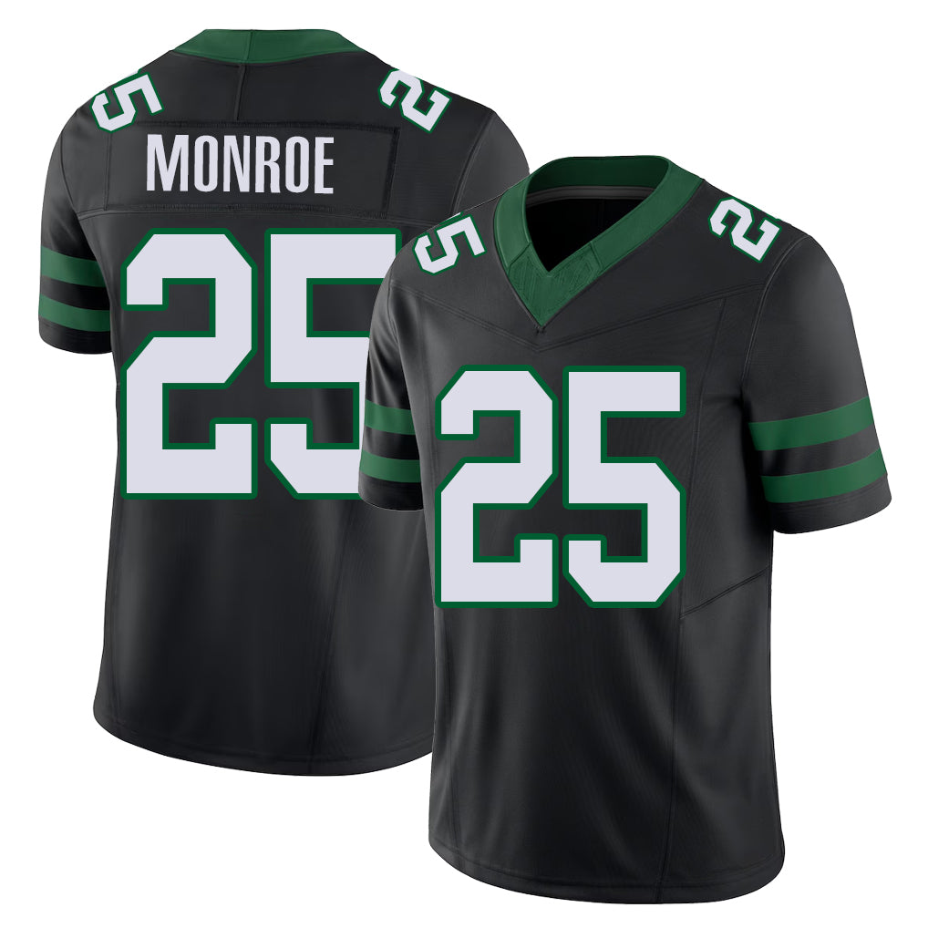 New York #25 Jarius Player Football V Neck Short Sleeve Black Jersey Monroe For Men Youth Women Gift