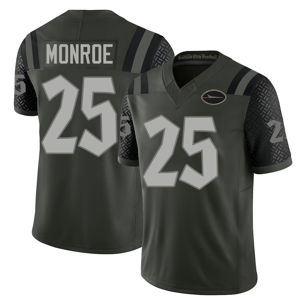 New York #25 Jarius Player Football V Neck Short Sleeve Gotham Green Jersey Monroe For Men Youth Women Gift