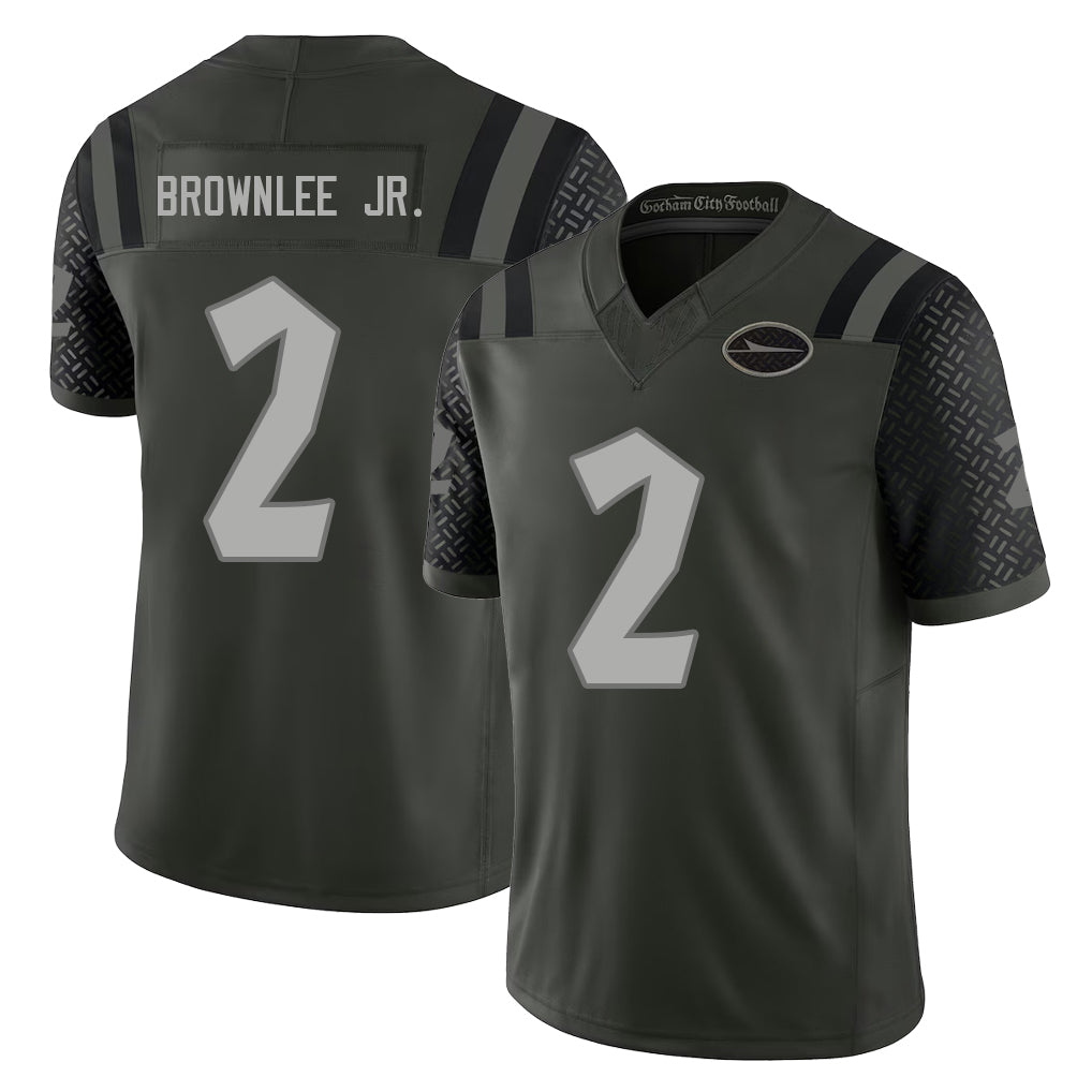 New York #2 Jarvis Player Football V Neck Short Sleeve Gotham Green Jersey Brownlee Jr. For Men Youth Women Gift
