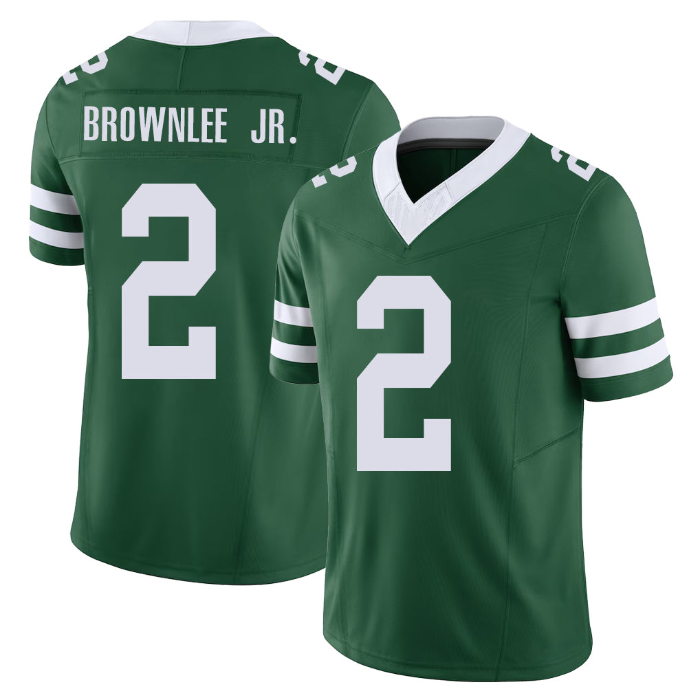 New York #2 Jarvis Player Football V Neck Short Sleeve Green Jersey Brownlee Jr. For Men Youth Women Gift