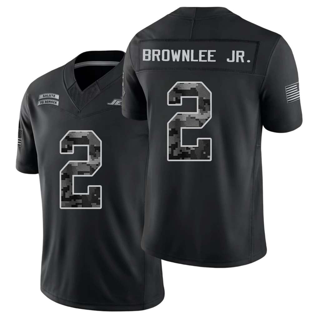 New York #2 Brownlee Jr. Player Football V Neck Short Sleeve Black Jersey Jarvis For Men Youth Women Gift