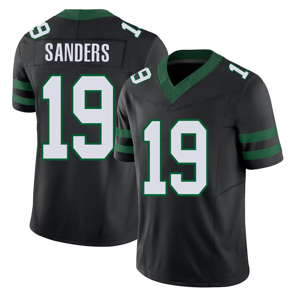 New York #19 Jason Player Football V Neck Short Sleeve Black Jersey Sanders For Men Youth Women Gift