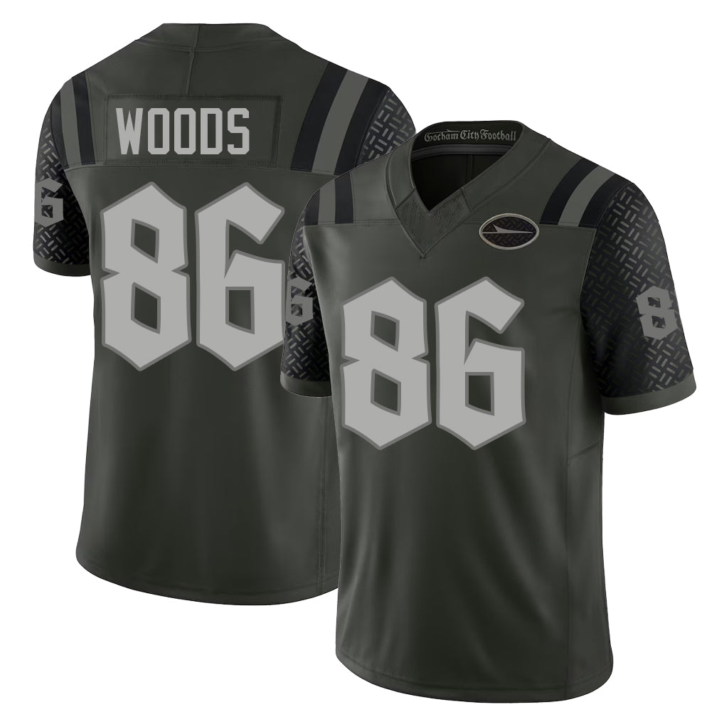 New York #86 Jelani Player Football V Neck Short Sleeve Gotham Green Jersey Woods For Men Youth Women Gift