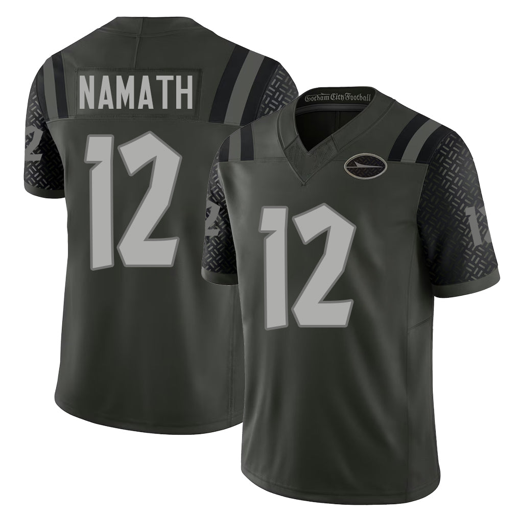 New York #12 Joe Player Football V Neck Short Sleeve Gotham Green Jersey Namath For Men Youth Women Gift