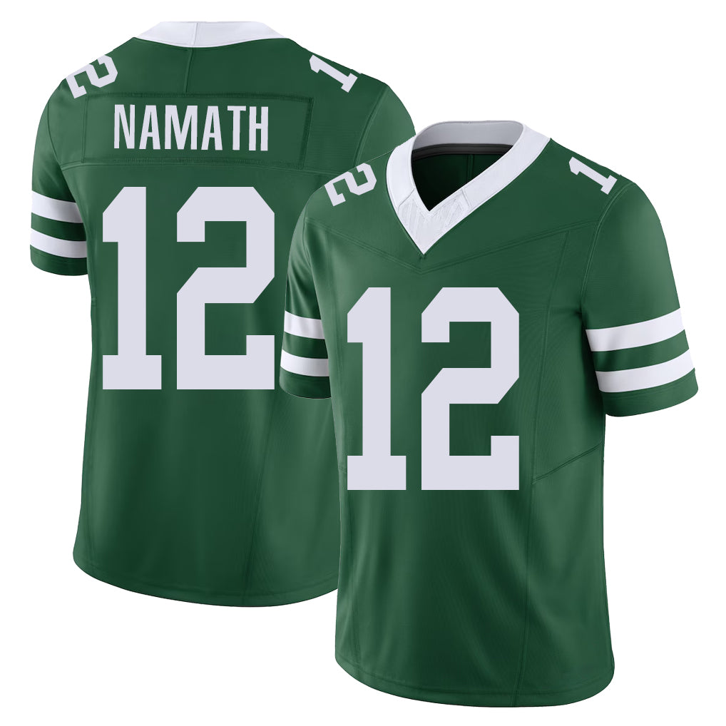 New York #12 Joe Player Football V Neck Short Sleeve Green Jersey Namath For Men Youth Women Gift