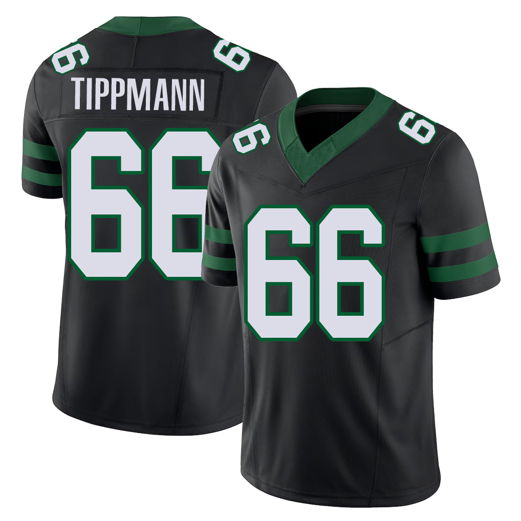 New York #66 Joe Player Football V Neck Short Sleeve Black Jersey Tippmann For Men Youth Women Gift