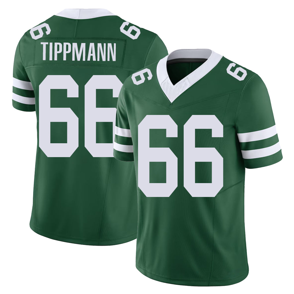 New York #66 Joe Player Football V Neck Short Sleeve Green Jersey Tippmann For Men Youth Women Gift