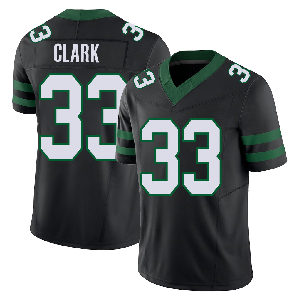 New York #33 Jordan Player Football V Neck Short Sleeve Black Jersey Clark For Men Youth Women Gift
