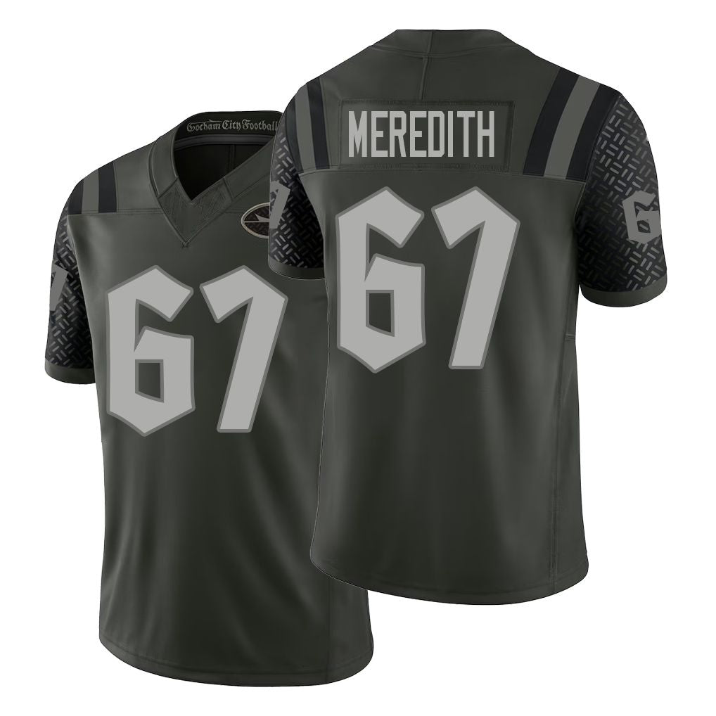 New York #67 Meredith Player Football V Neck Short Sleeve Gotham Green Jersey Jordan For Men Youth Women Gift
