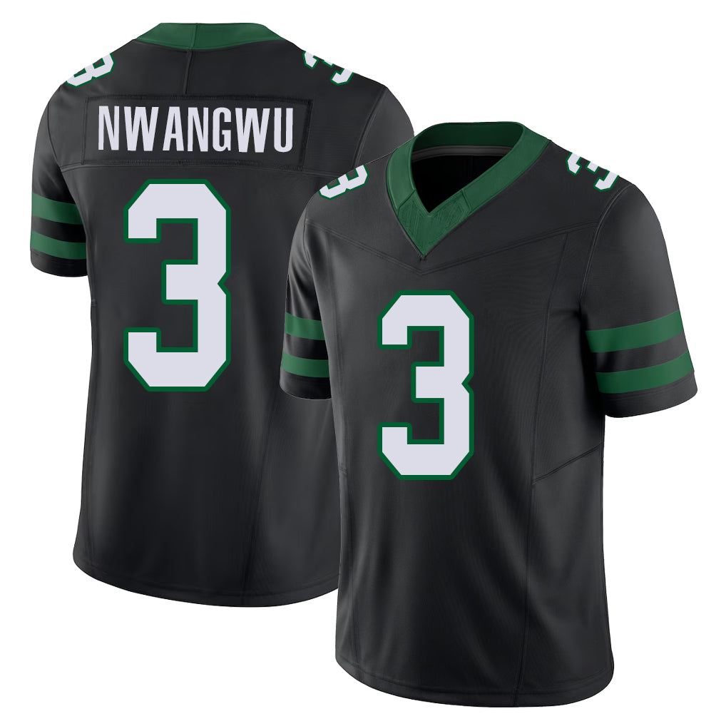 New York #3 Kene Player Football V Neck Short Sleeve Black Jersey Nwangwu For Men Youth Women Gift