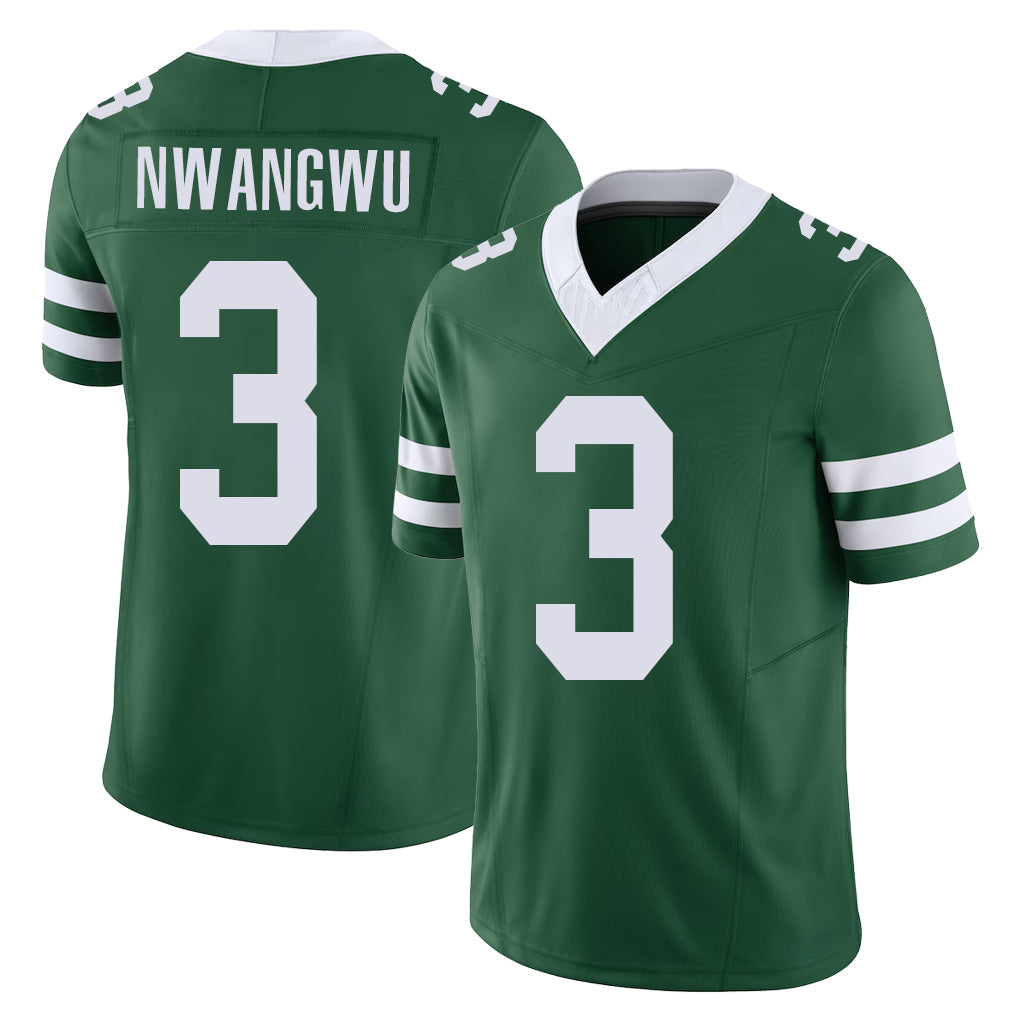 New York #3 Kene Player Football V Neck Short Sleeve Green Jersey Nwangwu For Men Youth Women Gift