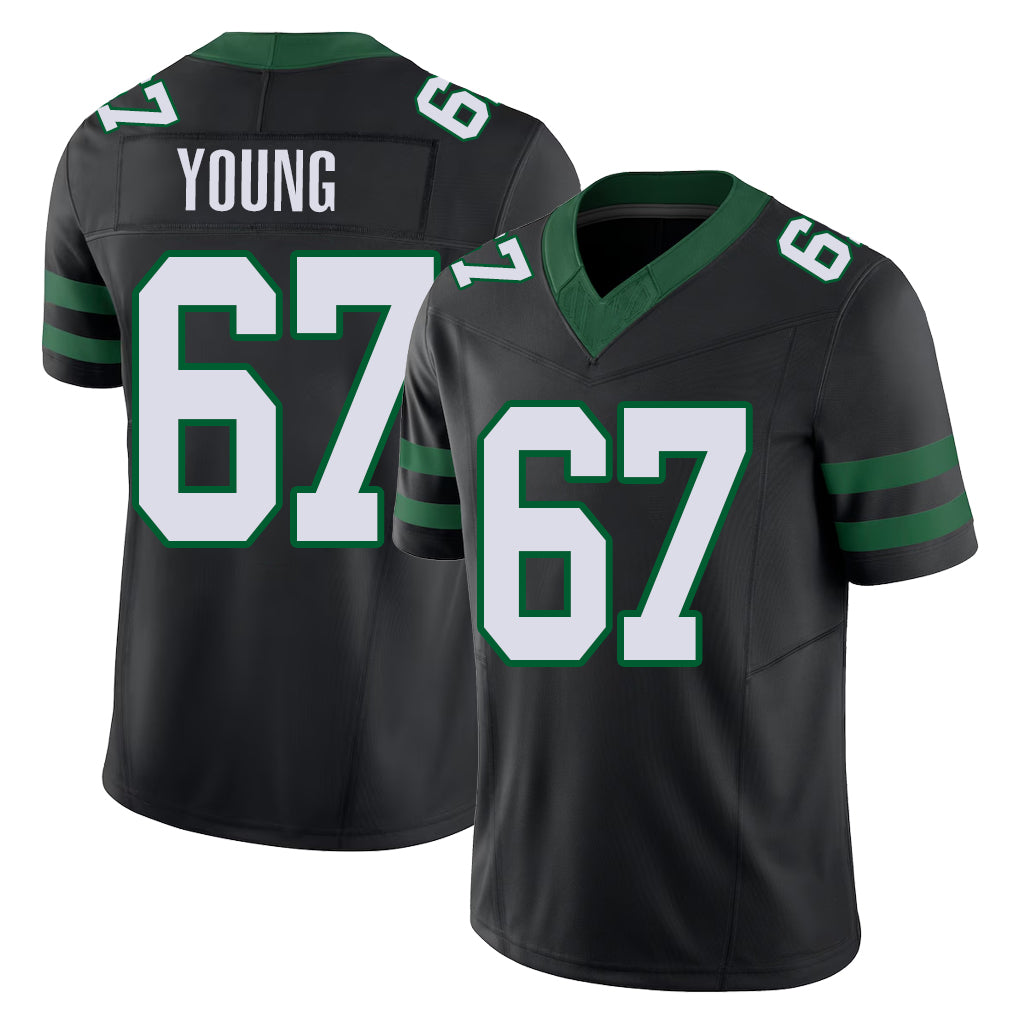 New York #67 Landon Player Football V Neck Short Sleeve Black Jersey Young For Men Youth Women Gift