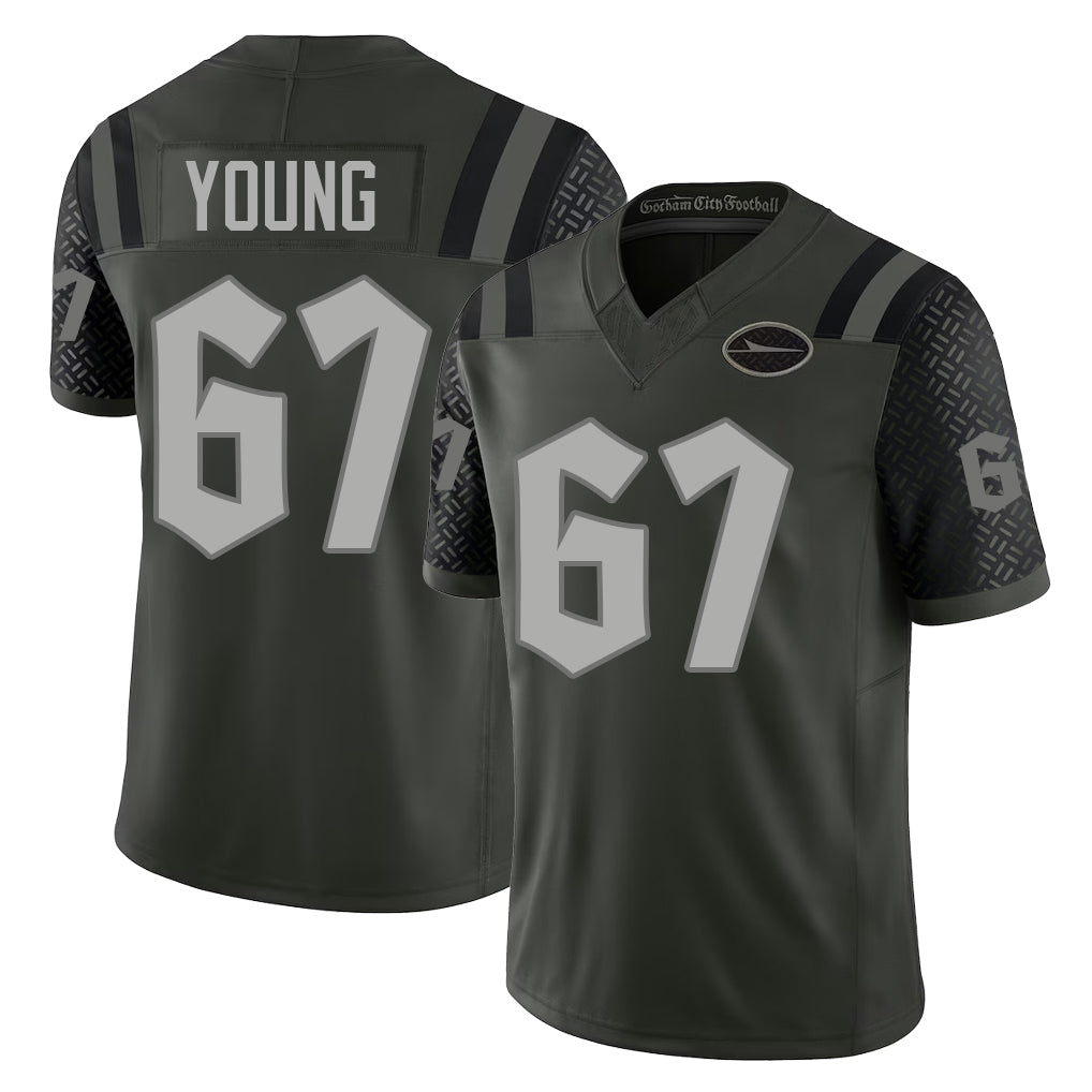 New York #67 Landon Player Football V Neck Short Sleeve Gotham Green Jersey Young For Men Youth Women Gift