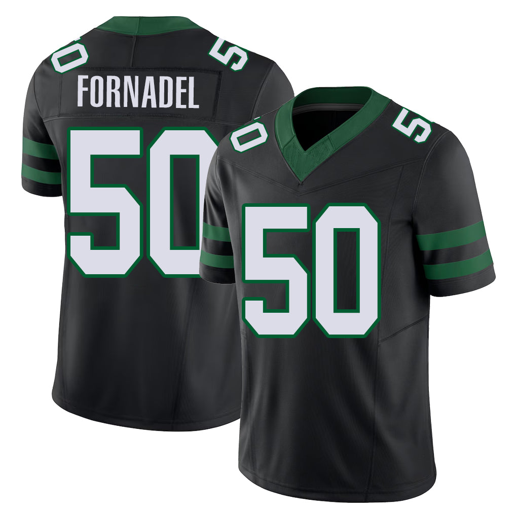 New York #50 Liam Player Football V Neck Short Sleeve Black Jersey Fornadel For Men Youth Women Gift