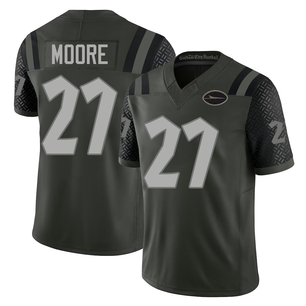 New York #27 Malachi Player Football V Neck Short Sleeve Gotham Green Jersey Moore For Men Youth Women Gift
