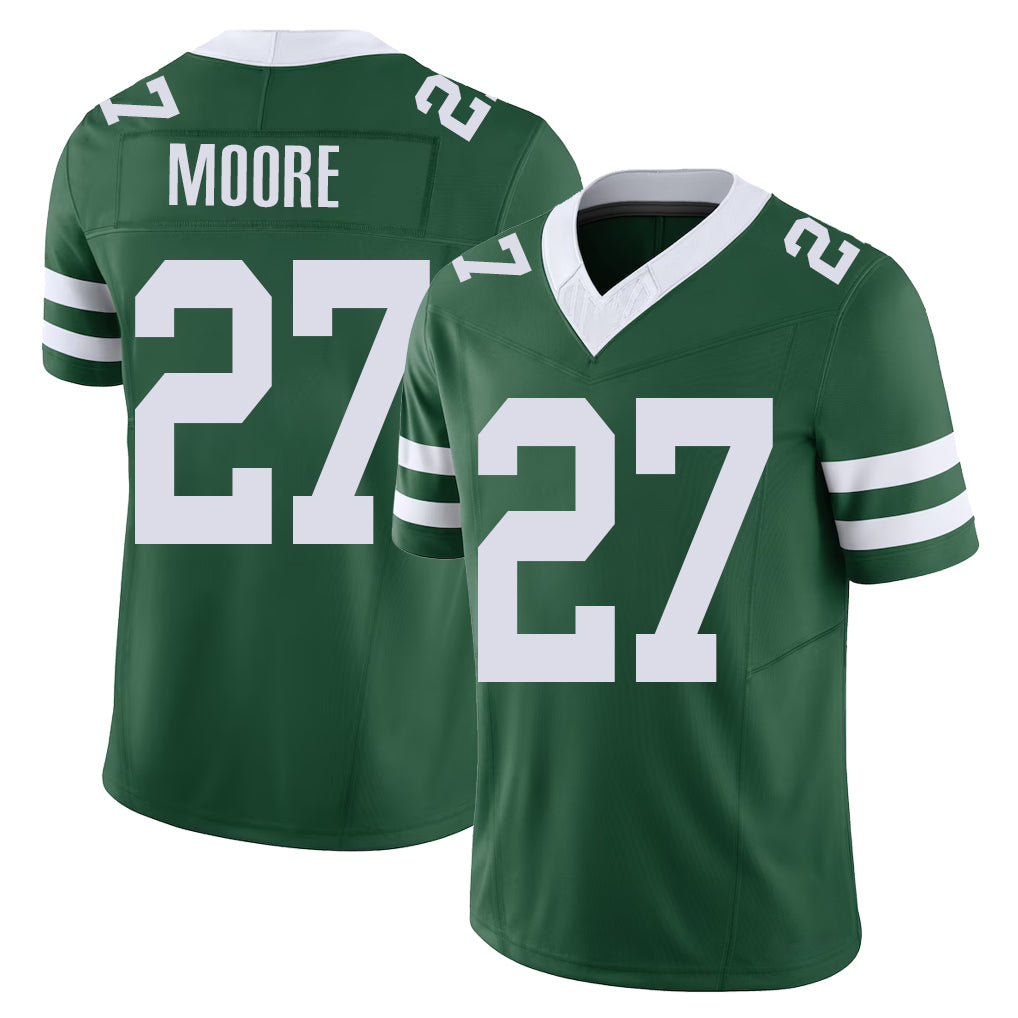 New York #27 Malachi Player Football V Neck Short Sleeve Green Jersey Moore For Men Youth Women Gift