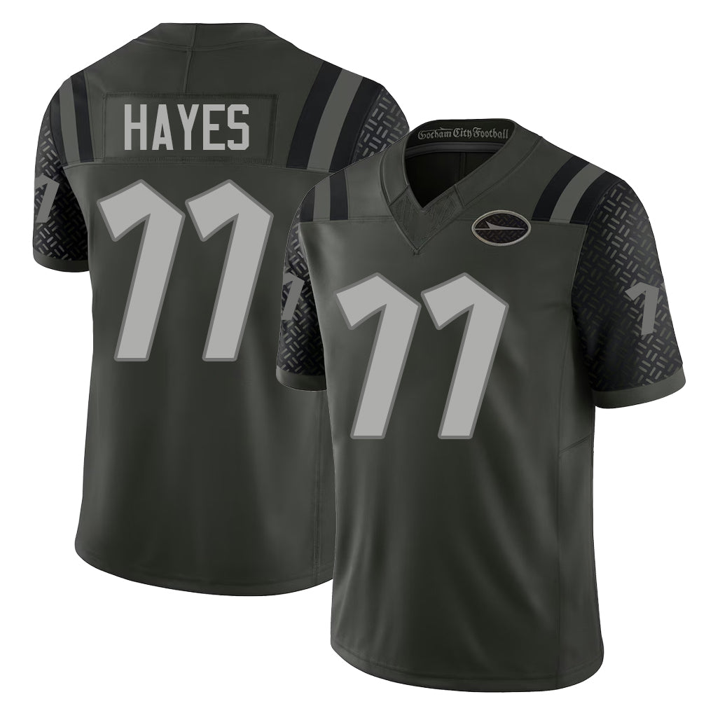 New York #77 Marquis Player Football V Neck Short Sleeve Gotham Green Jersey Hayes For Men Youth Women Gift