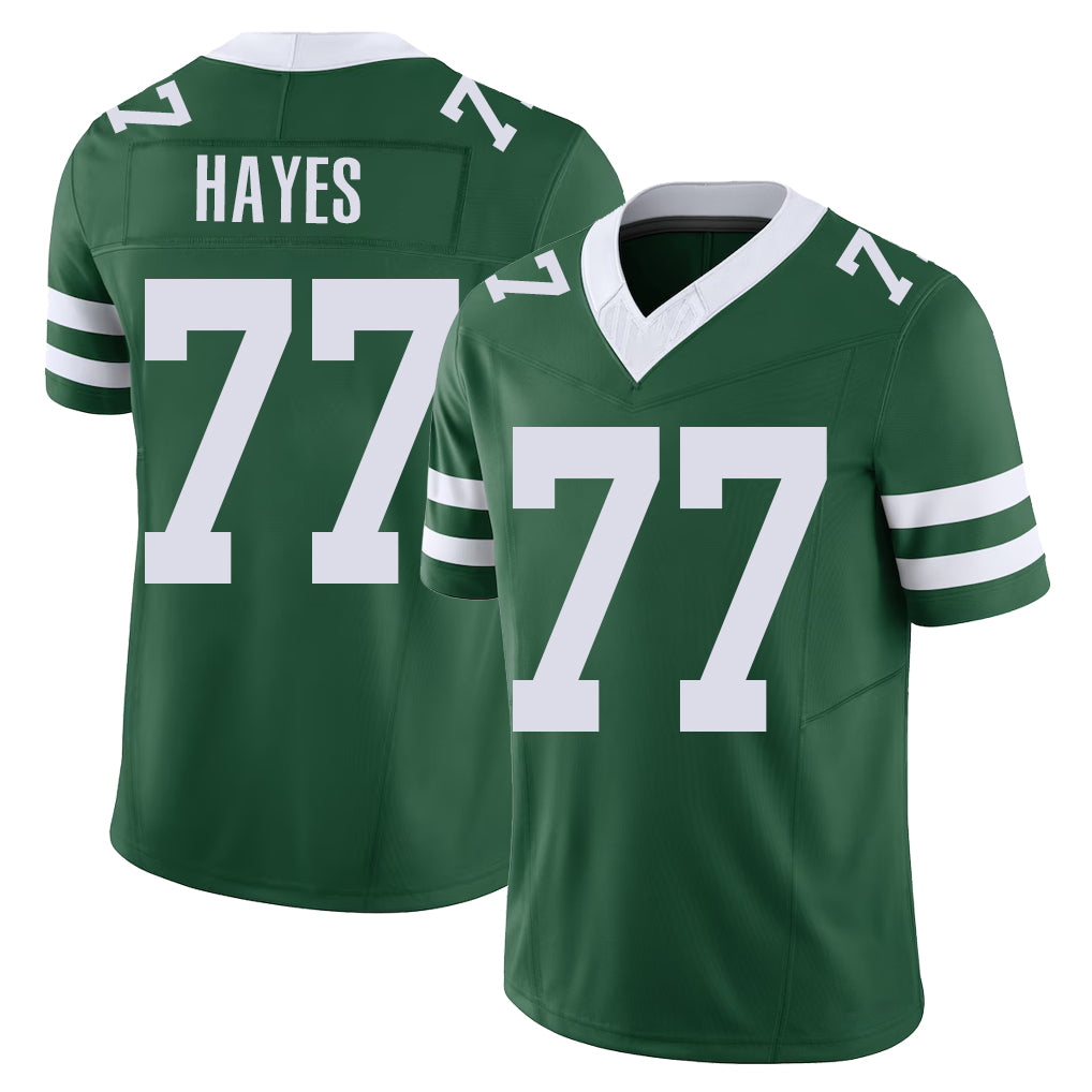 New York #77 Marquis Player Football V Neck Short Sleeve Green Jersey Hayes For Men Youth Women Gift