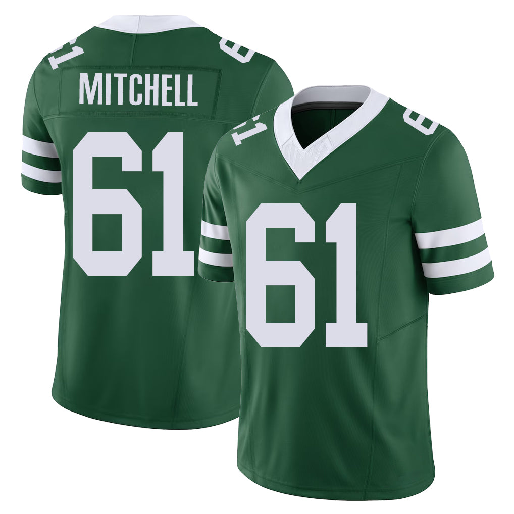 New York #61 Max Player Football V Neck Short Sleeve Green Jersey Mitchell For Men Youth Women Gift