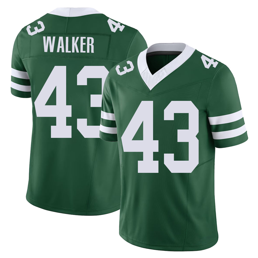 New York #43 Mykal Player Football V Neck Short Sleeve Green Jersey Walker For Men Youth Women Gift