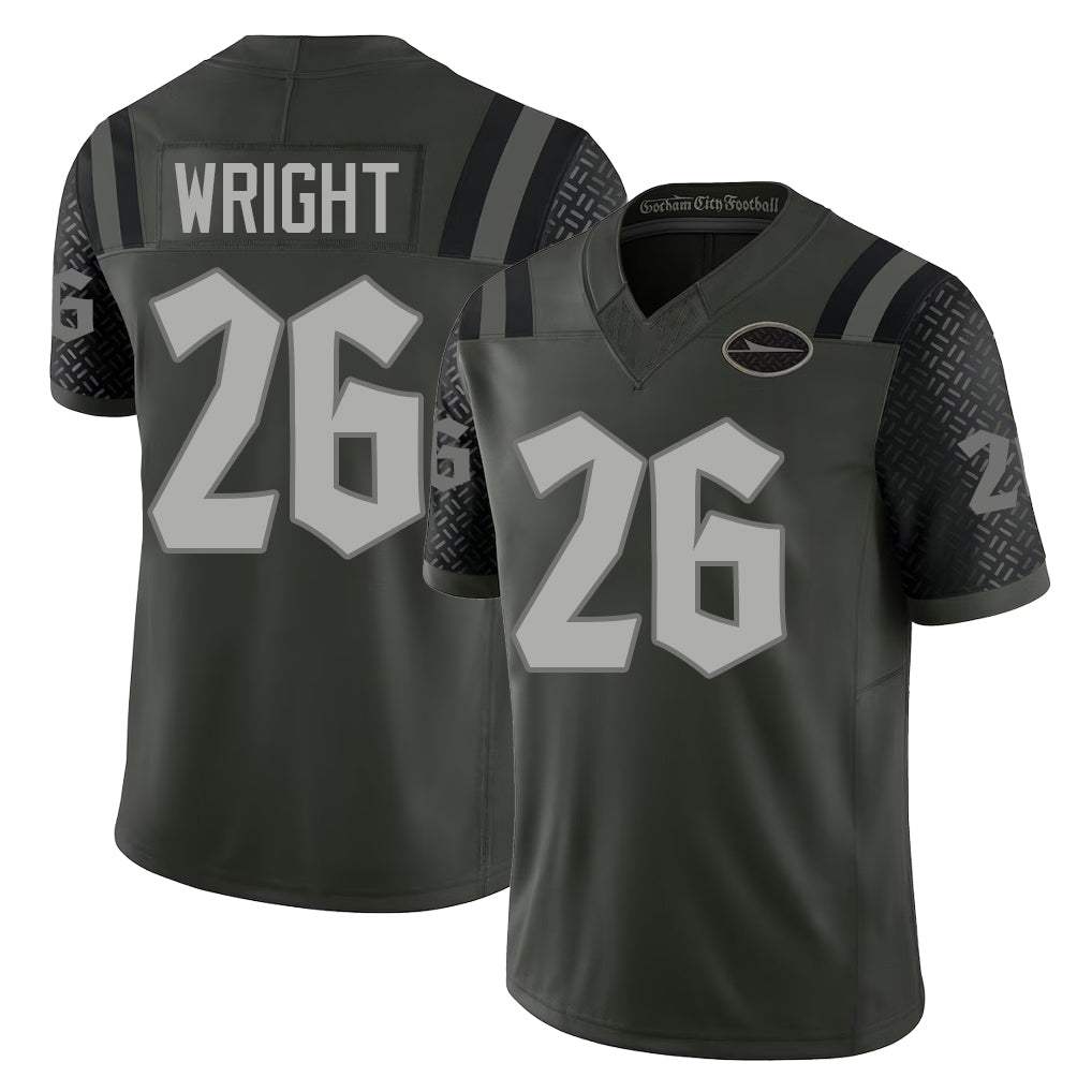 New York #26 Nahshon Player Football V Neck Short Sleeve Gotham Green Jersey Wright For Men Youth Women Gift