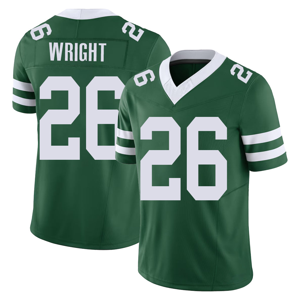 New York #26 Nahshon Player Football V Neck Short Sleeve Green Jersey Wright For Men Youth Women Gift