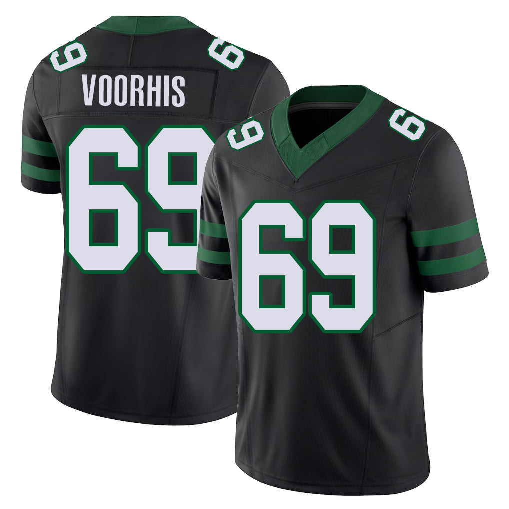 New York #69 Nathan Player Football V Neck Short Sleeve Black Jersey Voorhis For Men Youth Women Gift