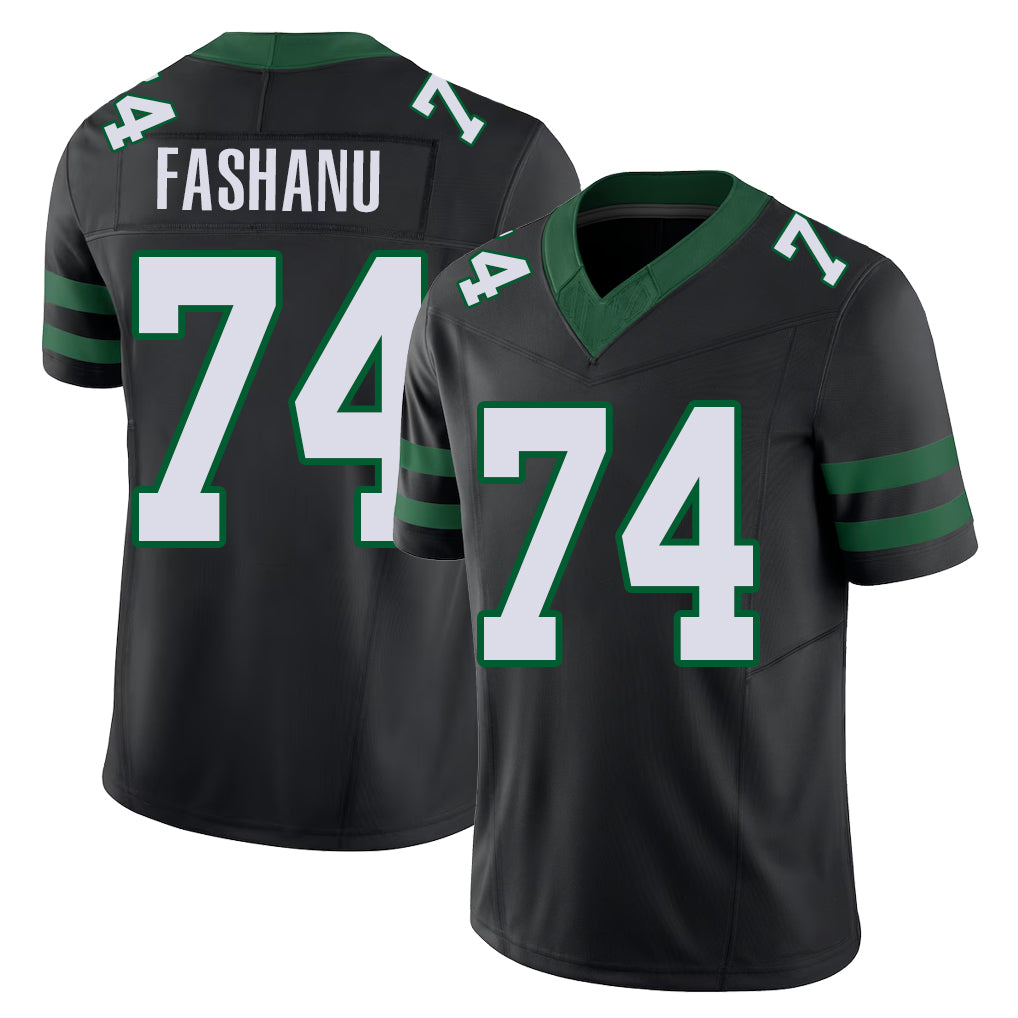 New York #74 Olumuyiwa Player Football V Neck Short Sleeve Black Jersey Fashanu For Men Youth Women Gift