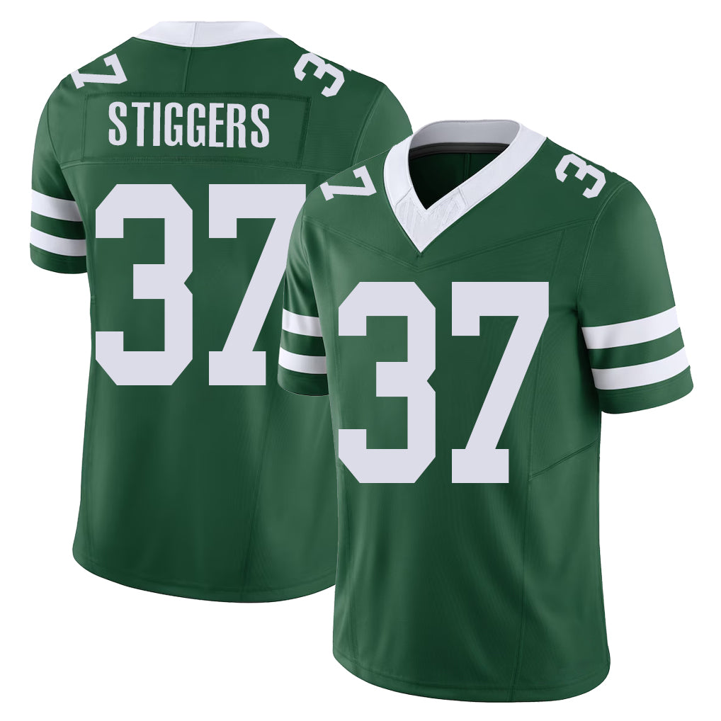 New York #37 Qwan'tez Player Football V Neck Short Sleeve Green Jersey Stiggers For Men Youth Women Gift