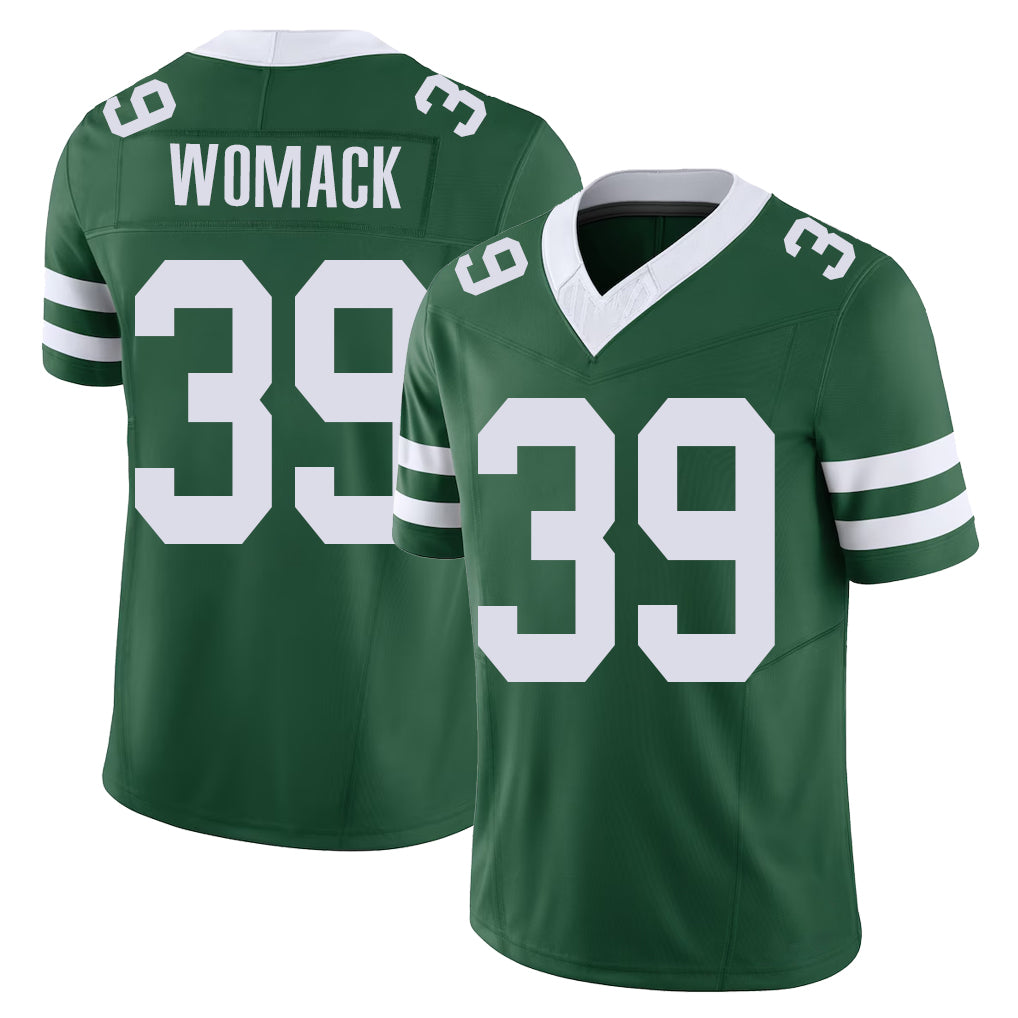 New York #39 Samuel Player Football V Neck Short Sleeve Green Jersey Womack For Men Youth Women Gift