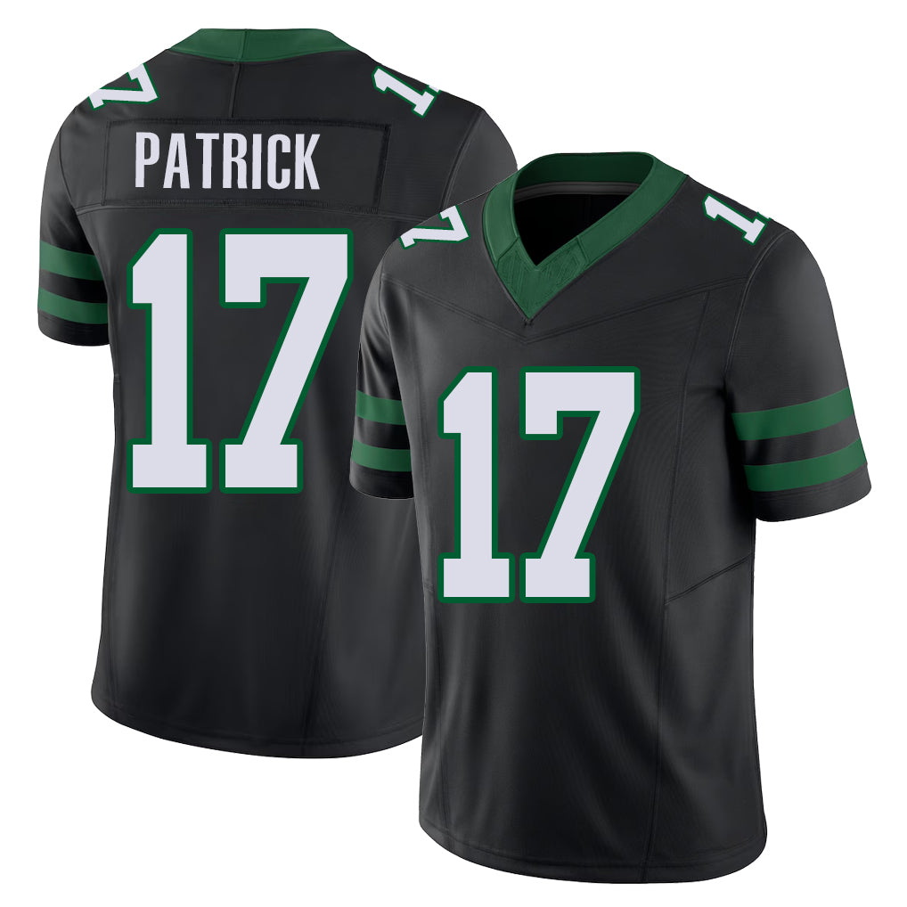 New York #17 Tim Player Football V Neck Short Sleeve Black Jersey Patrick For Men Youth Women Gift