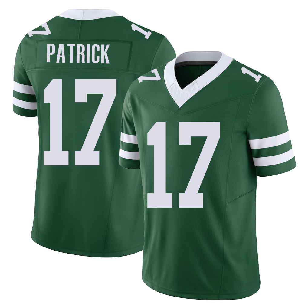 New York #17 Tim Player Football V Neck Short Sleeve Green Jersey Patrick For Men Youth Women Gift