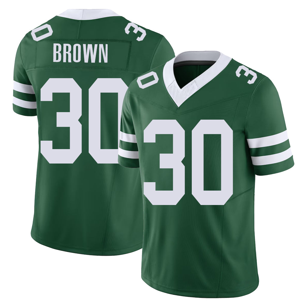 New York #30 Tre Player Football V Neck Short Sleeve Green Jersey Brown For Men Youth Women Gift