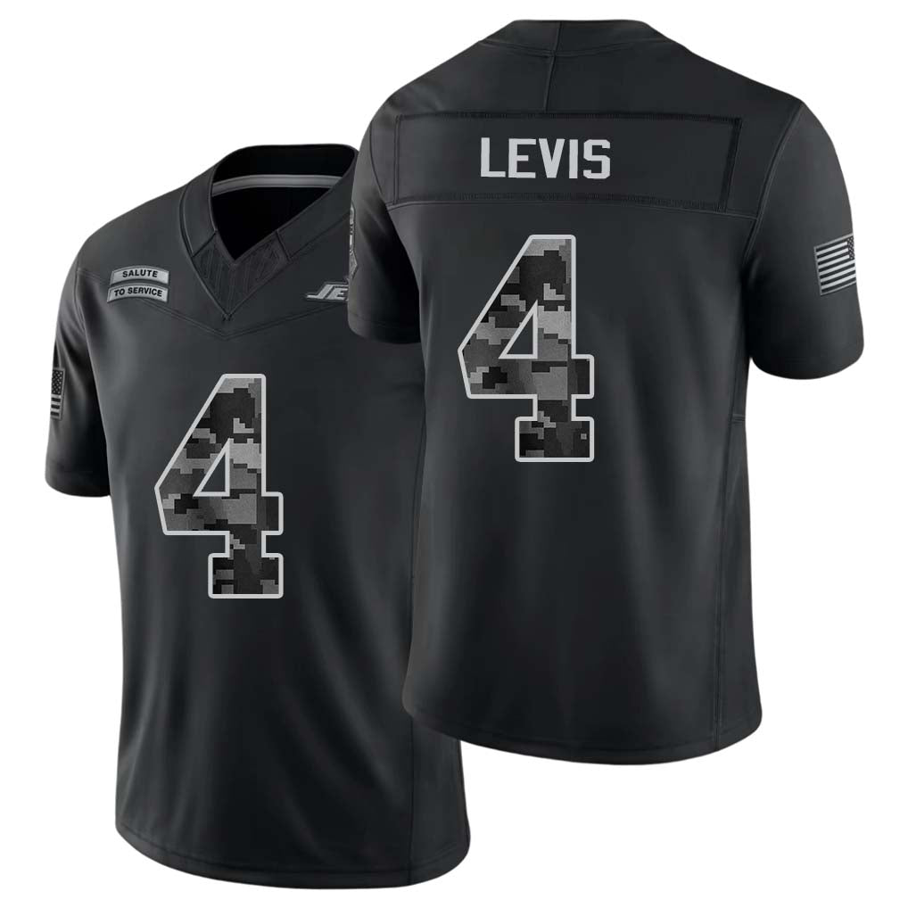 New York #4 Levis Player Football V Neck Short Sleeve Black Jersey Will For Men Youth Women Gift