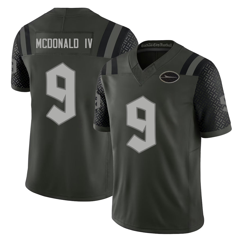 New York #9 Will Player Football V Neck Short Sleeve Gotham Green Jersey McDonald IV For Men Youth Women Gift