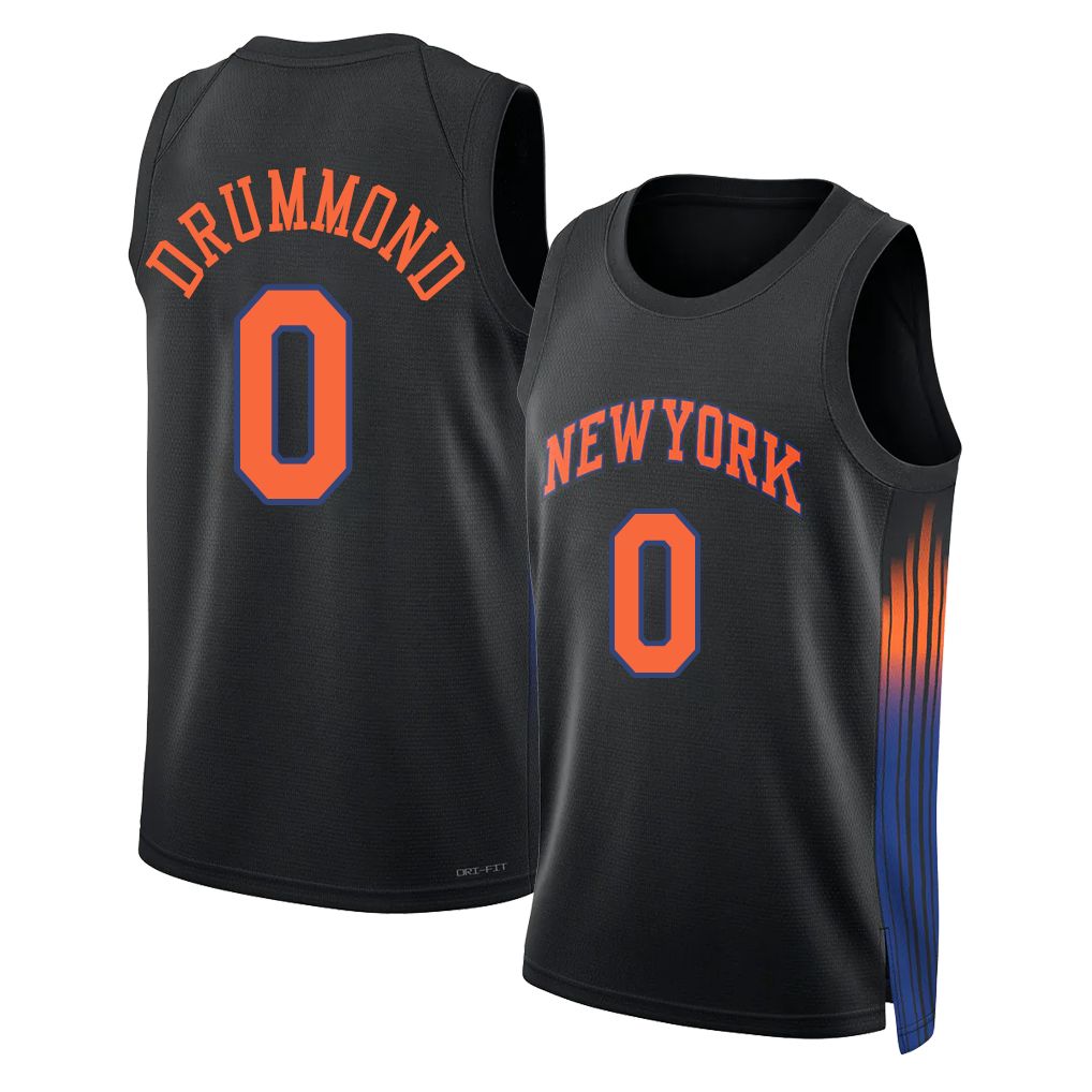 New York #0 Drummond Player Basketball Sleeveless Black Jersey Andre For Adult Youth