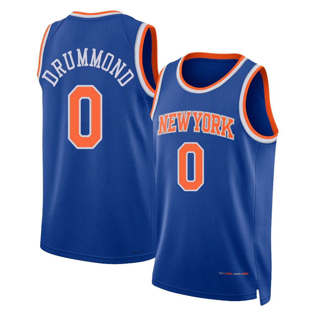 New York #0 Drummond Player Basketball Sleeveless Blue Jersey Andre For Adult Youth