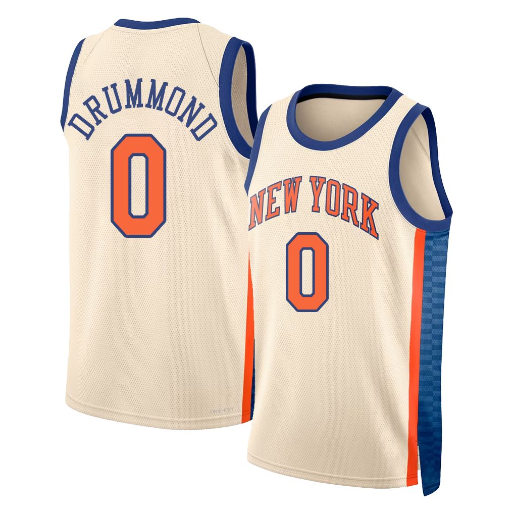 New York #0 Drummond Player Basketball Sleeveless Natural Jersey Andre For Adult Youth